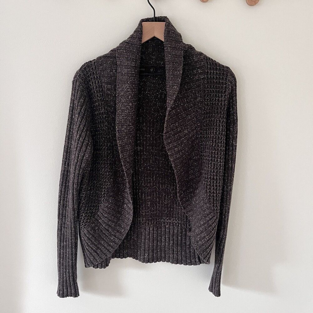 The Limited Womens Cardigan Sweater Brown Knit Open Front Collared Shimmer Small